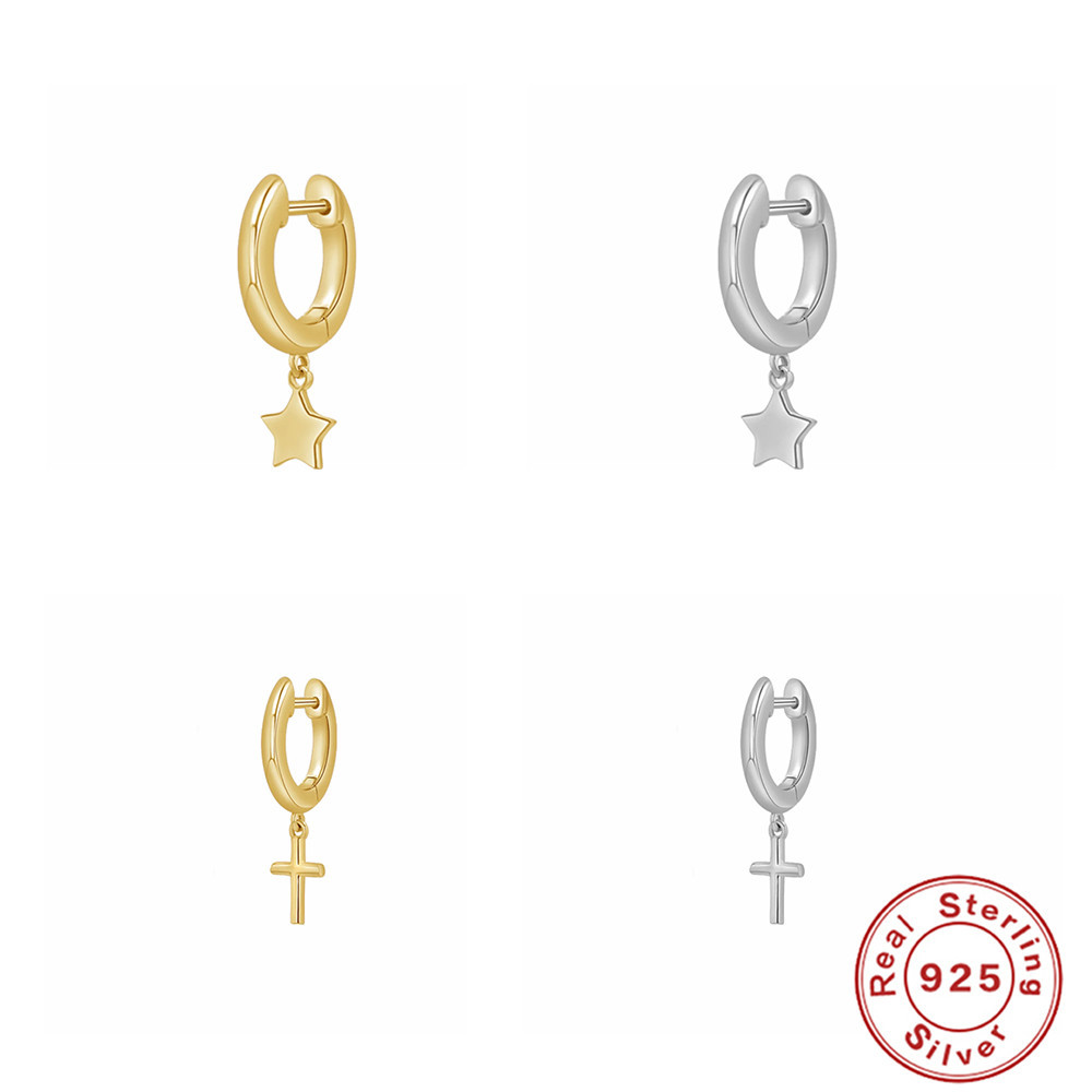 Pendientes colgantes de estrella de cinco puntas cruzados de plata de ley s925 más vendidos en Europa y América