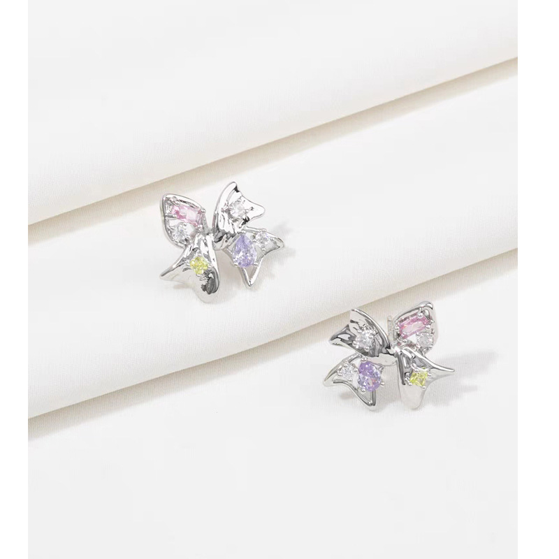 Earrings Classification 1 Pair Quantity 1 Pair Lady Sweet Heart Shape Bow Knot Inlay Copper Zircon Earrings