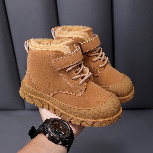 Children's Cotton Shoes Winter Fleece Lined Thick Waterproof Non-Slip New Kids Shoes Girl Snow Boots