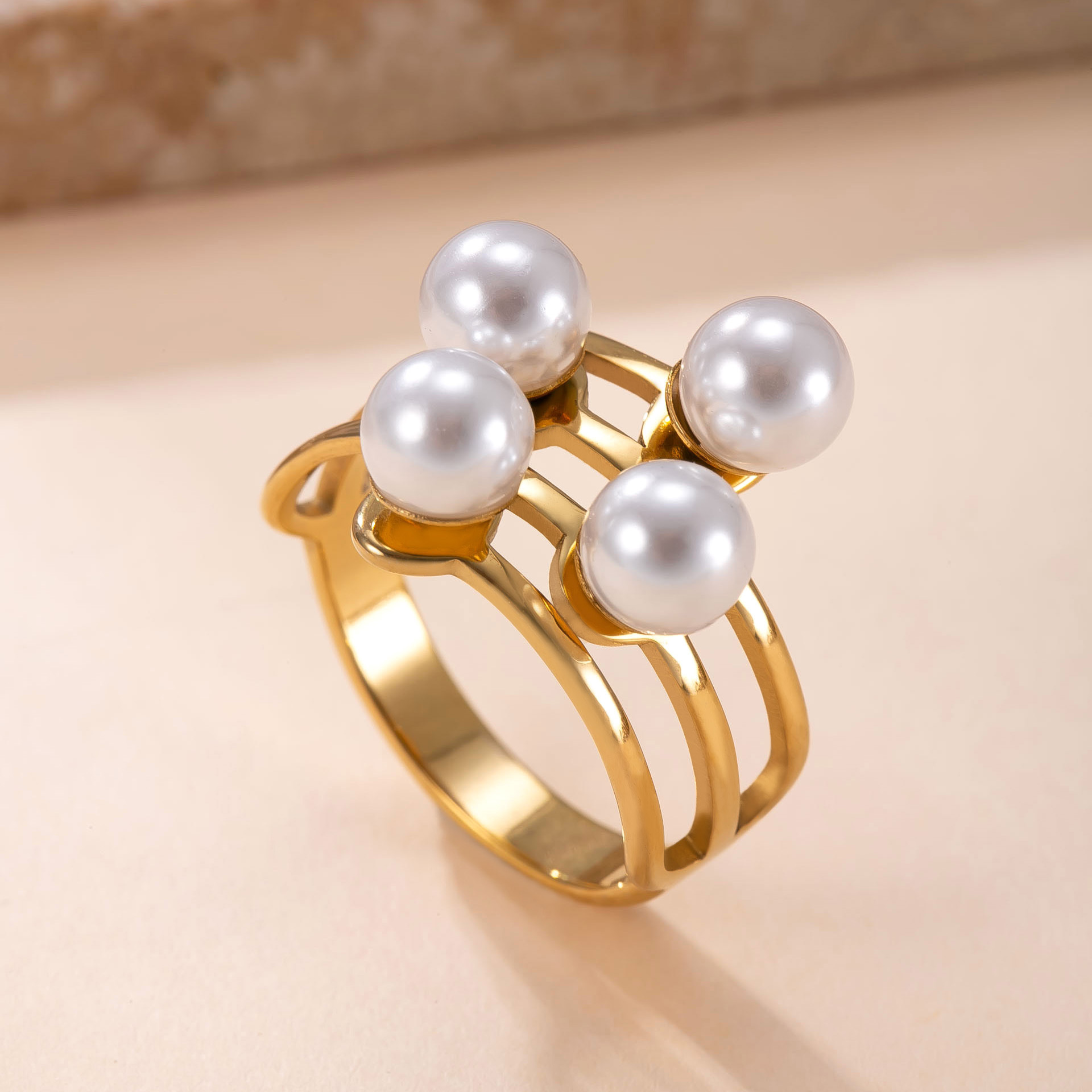 Japón y Corea del Sur estilo transfronterizo fundición estereoscópica joyas de acero inoxidable lujoso ligero estilo perla abertura fabricantes de anillos de acero de titanio image 6