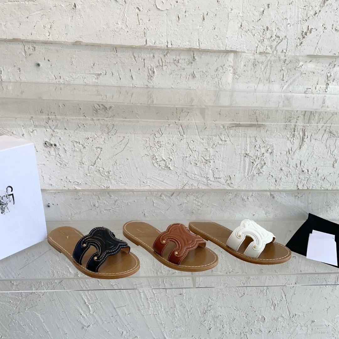 Cross-Border Arc De Triomphe Sheepskin Retro Round-Toe Flat Slippers with Soft Soles, Summer Versatile Casual Sandals for Women, Non-Slip