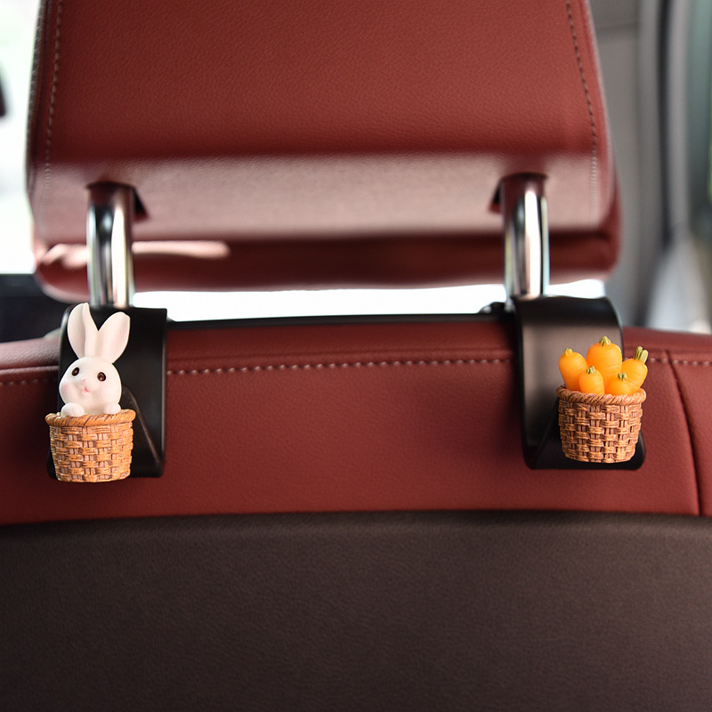 Gancho para automóvil, respaldo del asiento del automóvil, suministros para automóvil, dibujos animados, lindo conejo, asiento trasero, gancho pequeño, plástico