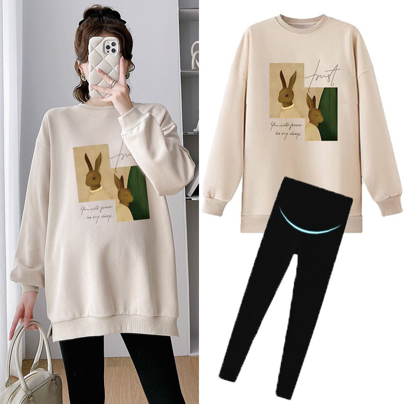 Fashion Pregnant Women's Top Spring and Autumn Outer Wear Two-piece Suit Sweater Base Shirt Long Sleeve Top Loose Slimming Casual Fashion Pregnant Women's Top Spring and Autumn Outer Wear Two-piece Suit Sweater Base Shirt Long Sleeve Top Loose Slimming Casual