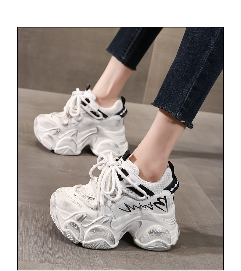 Giày sneaker nữ chunky đế dày tăng chiều cao 10 cm phong cách thể thao — màu trắng chi tiết 15