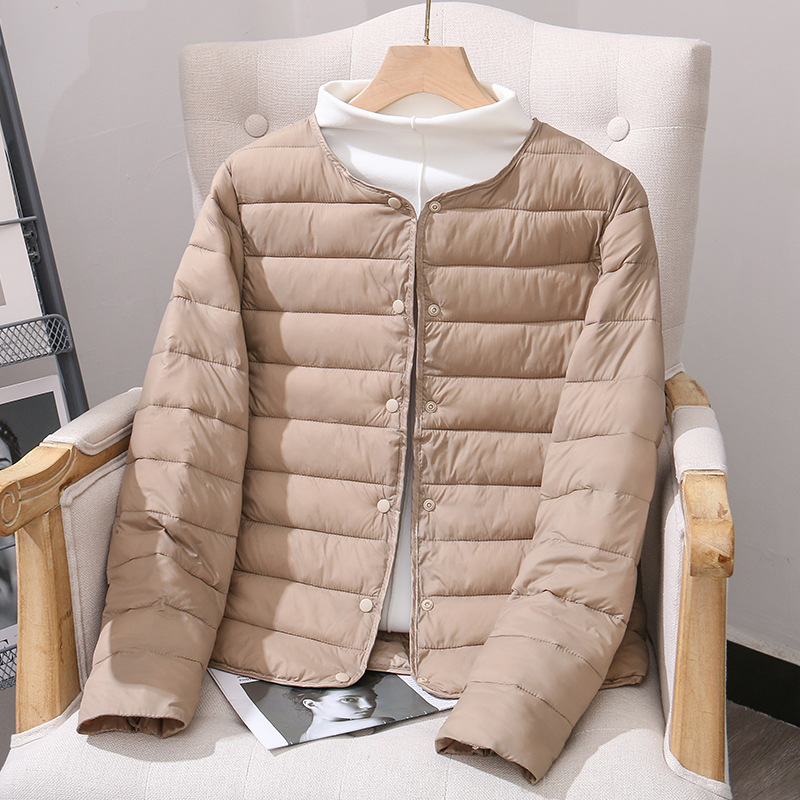 新款轻薄羽绒棉服女短款秋冬季内胆棉衣圆领V领两穿棉袄外套|undefined