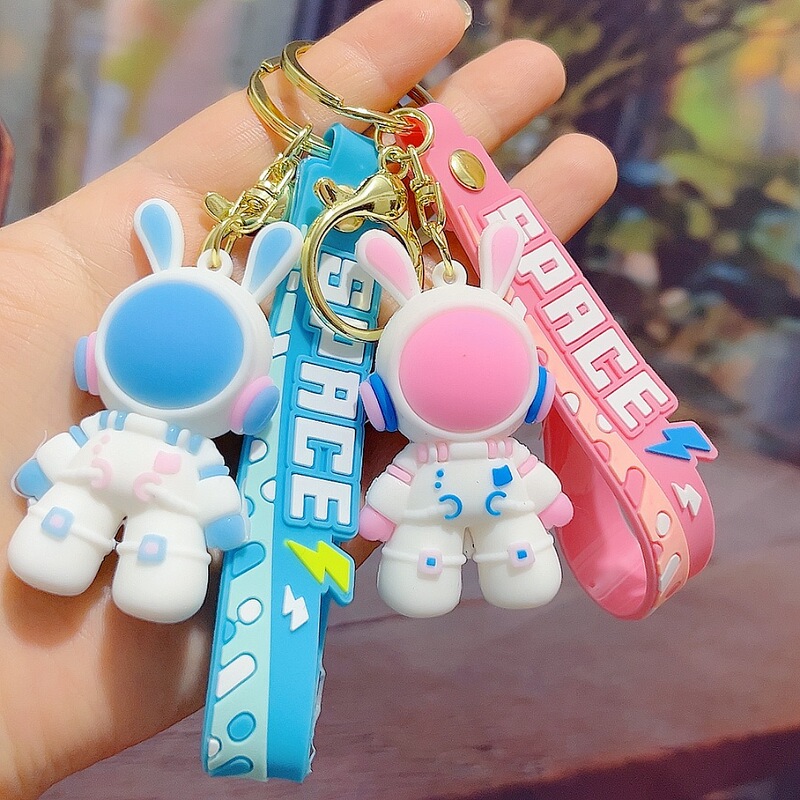 Cartoon Silicone Space Rabbit Keychain Astronaut Rabbit Pendant Bag Keychain Street Stall Small Commodities Wholesale