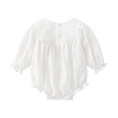 春秋款嬰兒長袖哈衣女寶寶純棉衣服滿月公主哈衣新生兒包屁連體衣