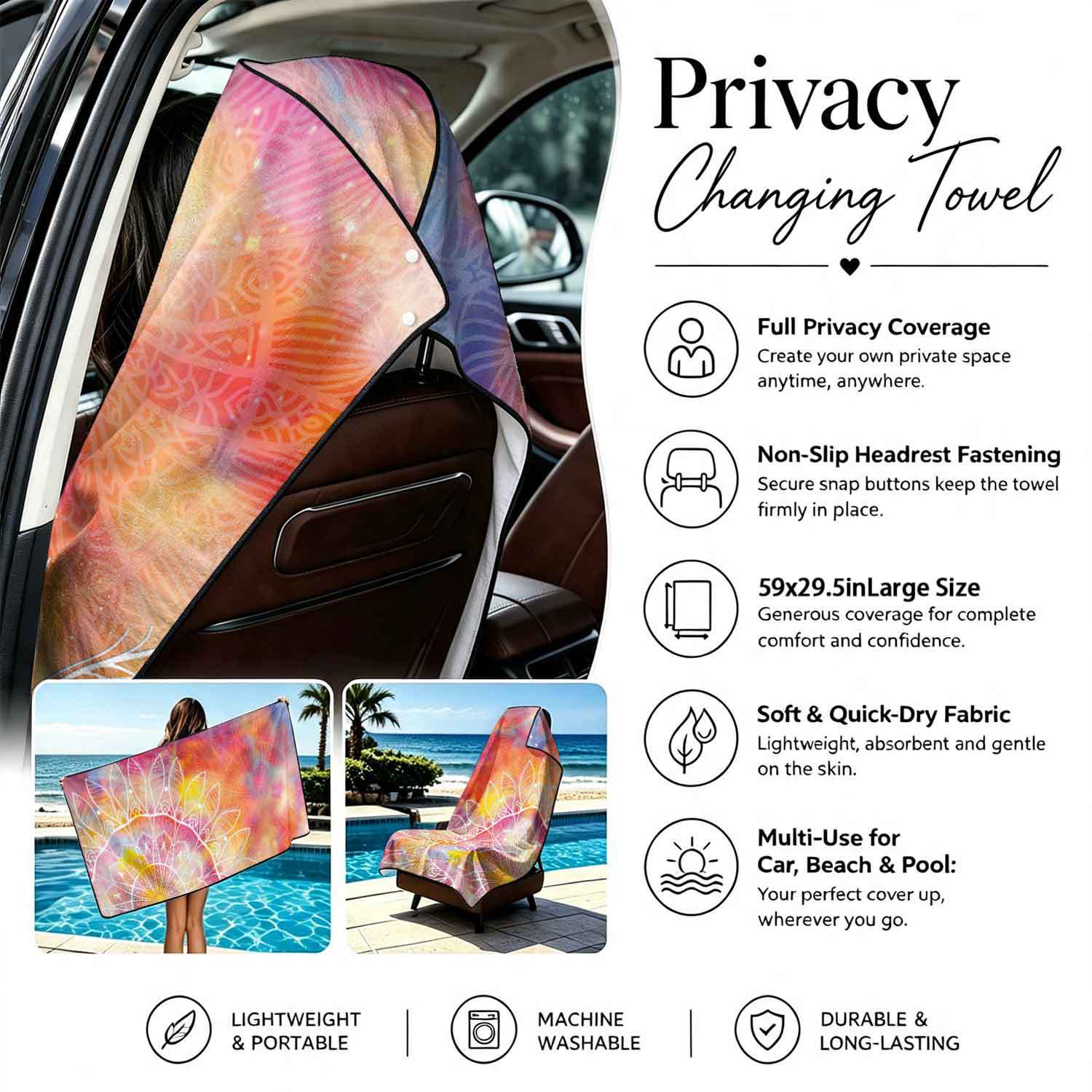 2-piece dual-use car seat cover, ultra-fine fiber, can be used as a beach towel, printed car protective seat cover 6