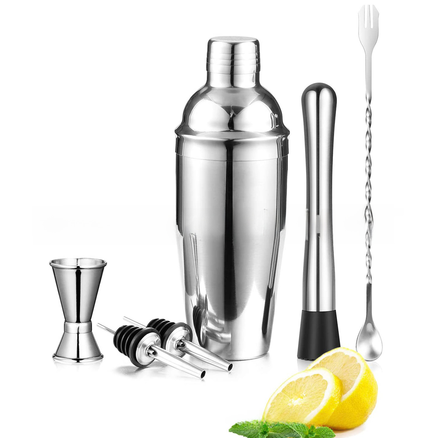 跨境热销调酒器套装 酒吧工具鸡尾酒不锈钢调酒器套装6件套多色