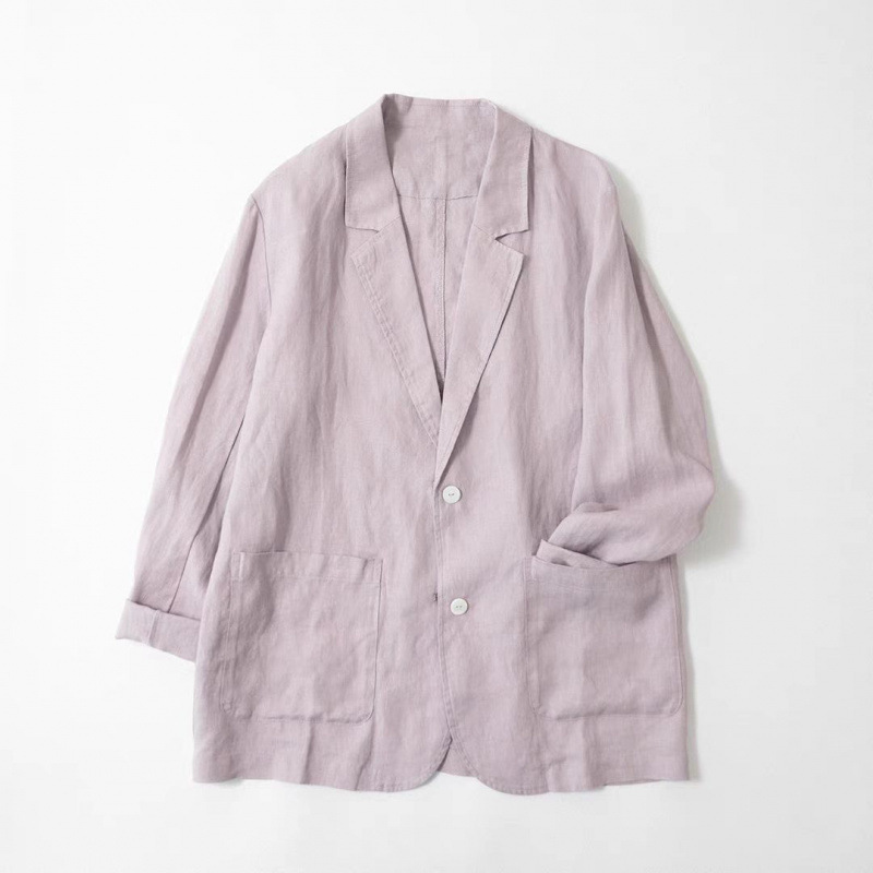 2025 New Autumn Versatile Pure Cotton and Linen Loose Patch Pocket Small Suit Comfortable Casual Thin Jacket for Women