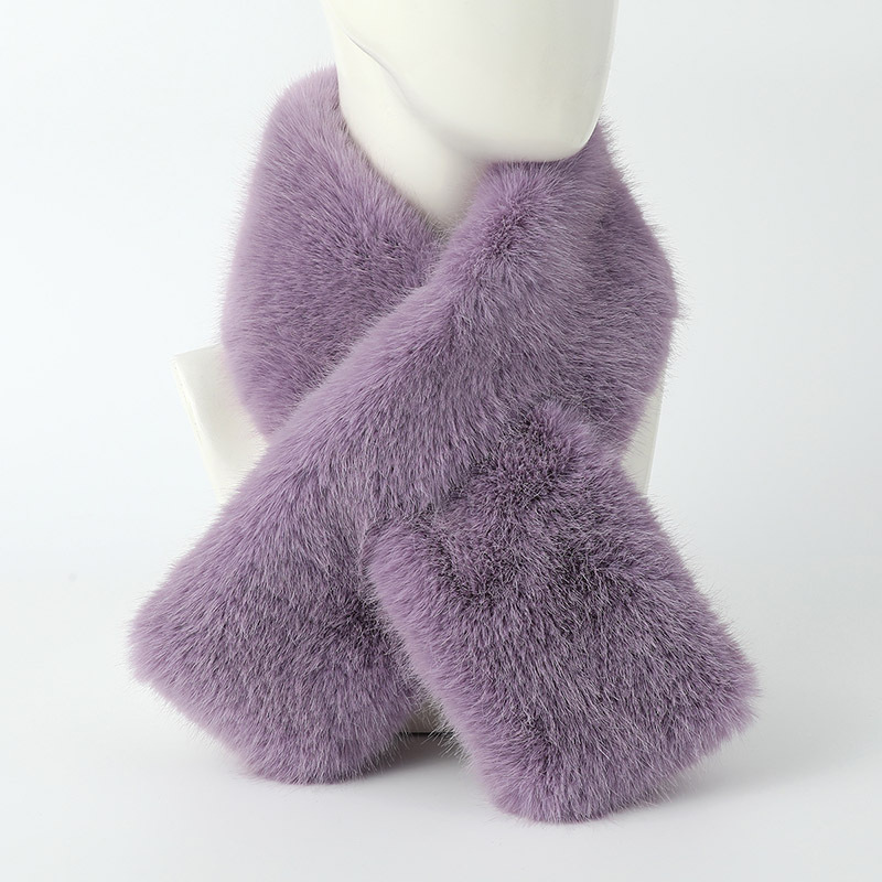Solid color imitation mink fur cross cute scarf, Korean version versatile, winter thickened warmth, internet celebrity_voghion.com