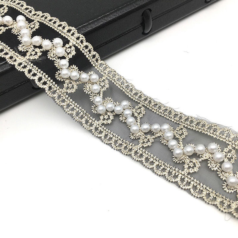 民族风钉珠花边金色刺绣手工绣花辅料欧根纱古装汉服婚纱装饰C66