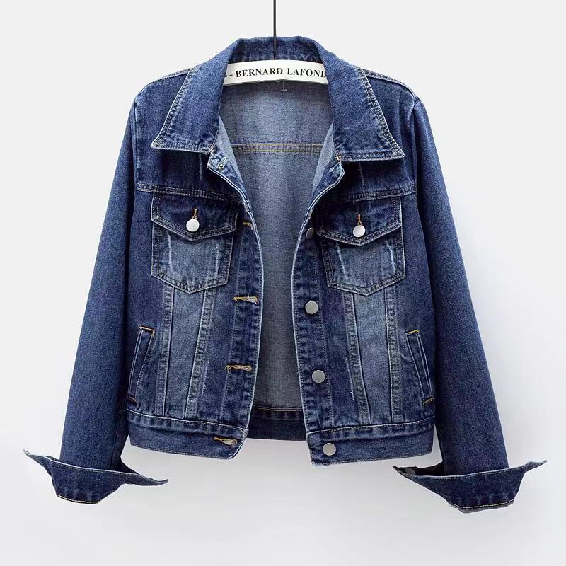 Spring and Autumn Denim Tops Women's Short Slim Fit Casual Easiest for Match Tops Washed Cardigan Single-Breasted Long-Sleeved Top Trendy
