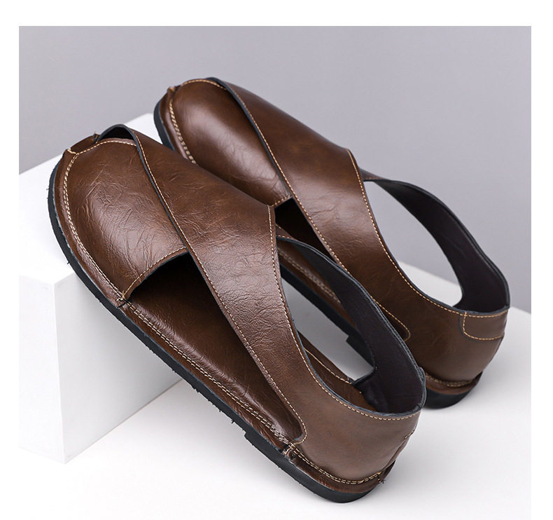 Dép sandal nam quai ngang kiểu La Mã cổ điển, thoáng khí, đế cao su — nâu, đen chi tiết 16