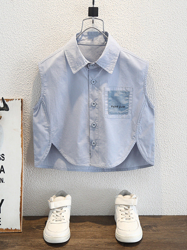 7939 camisas para niños verano nuevo estilo para niños bolsillos sueltos camisa sin mangas azul chaleco casual para niños de moda