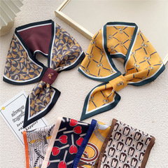 長款插口交叉小絲巾女春秋夏季韓版時尚氣質綁包髮帶裝飾領巾潮