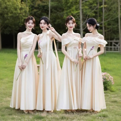 Bridesmaid dress 2026 new model for petite women, champagne-colored satin gown for the sister group, can be worn casually, exudes an elegant and sophisticated feel