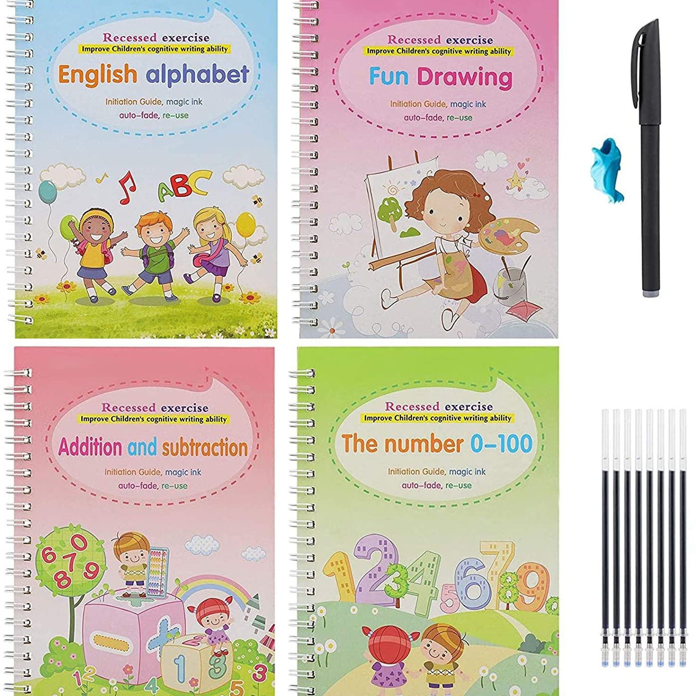 Cross-border English Groove Practice Calligraphy Painting Preschool Pen Control Writing Stickers Children's Enlightenment Magic Writing Stickers Set