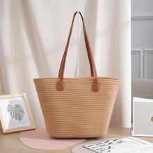 纯色单肩手提包包托特包现货大号托特包特编织包包女士手拎包