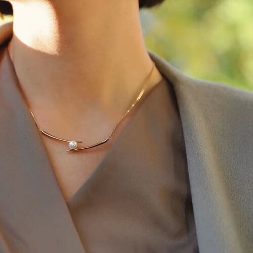 Korean-style pearl chopsticks necklace, simple new style female ins cool style niche temperament internet celebrity clavicle chain necklace