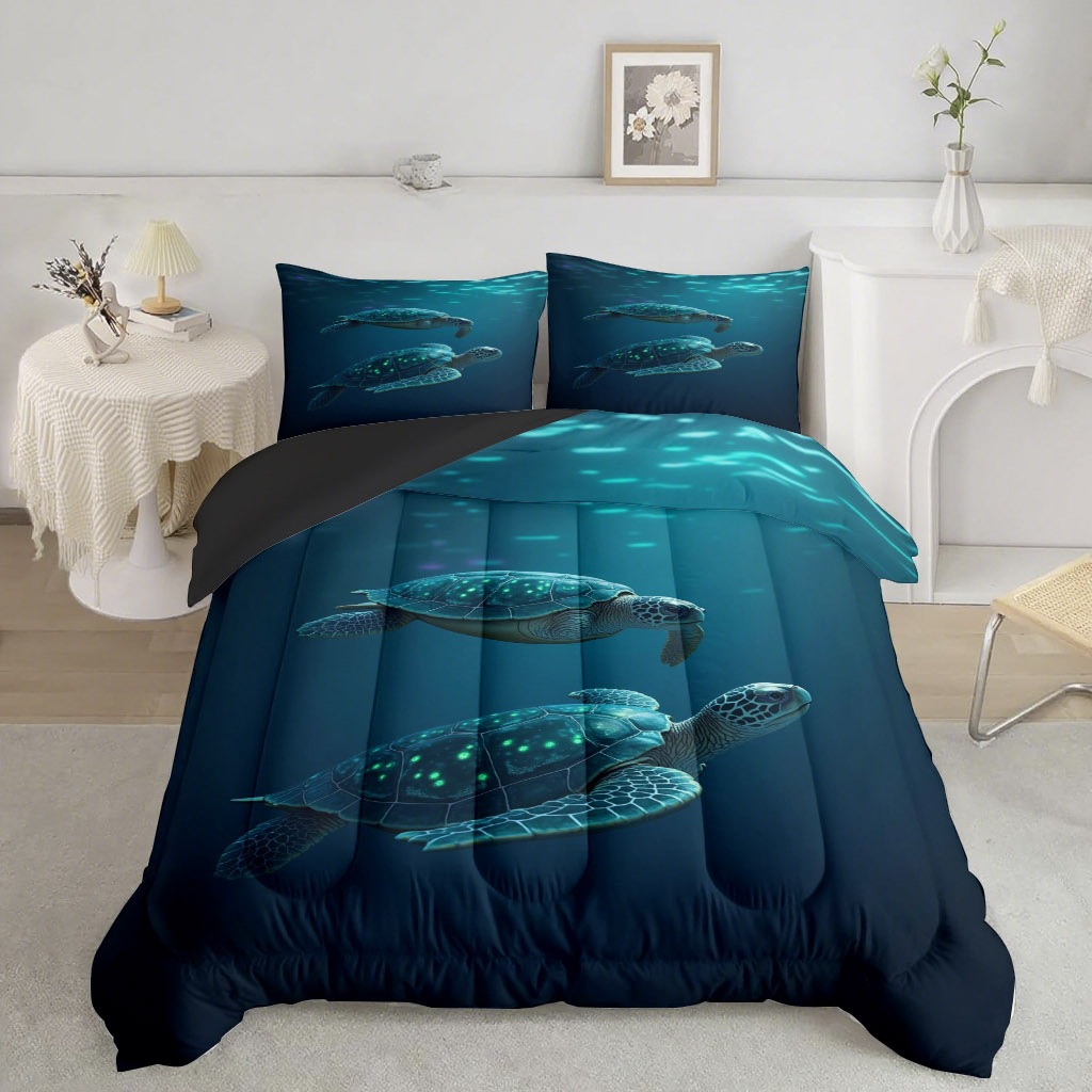 TEMU / JIT transfronterizo animal marino pequeño delfín tortuga impresión digital 3D 180gms colcha almohada set