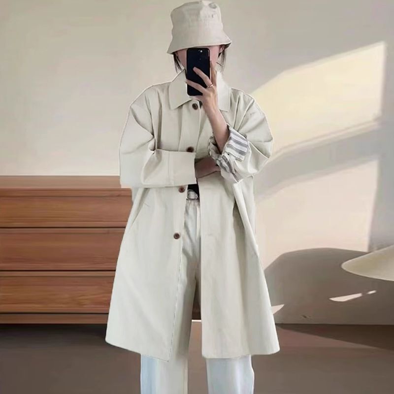 女士休闲风衣外套女款2025年新款春秋季中长款大衣小个子薄款气质|undefined