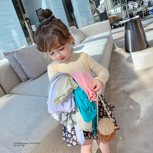 2024 Girls' Clothing Spring Clothing New Fungus Korean Style Cotton Long Sleeve Children's T-shirt Baby Fashionable Spring and Autumn Bottoming Shirt