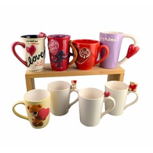 陶瓷心形对杯情侣水杯创意丘比特情人节马克杯红色爱心把手咖啡杯