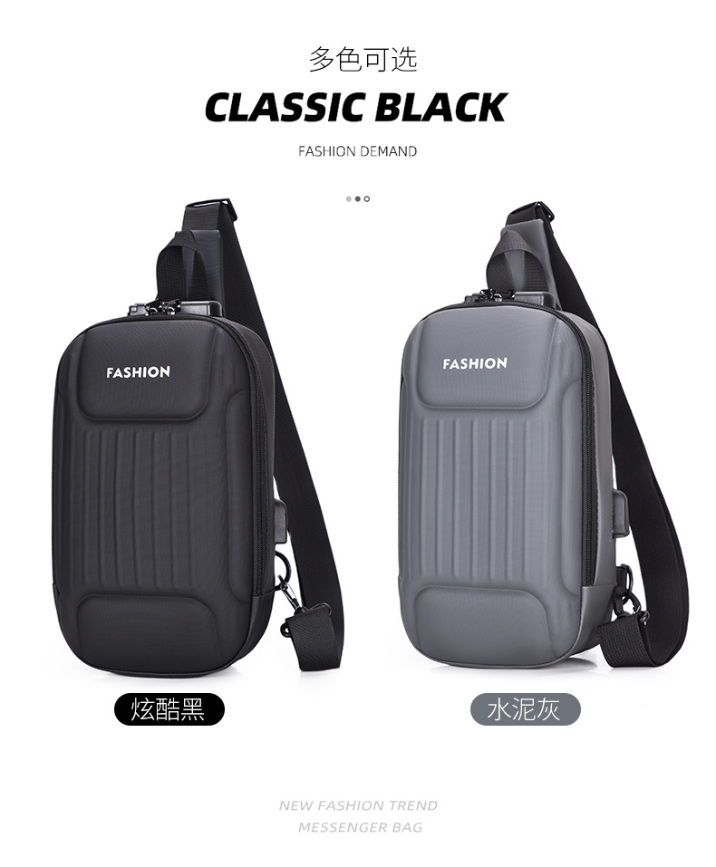 Men's crossbody bag with password lock, black large-capacity sports motorcycle bag, single-shoulder crossbody men's chest bag Item Picture