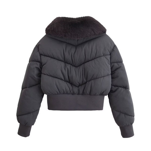 Cross-border 2024 Winter European and American Style Cross-border Women's Fashion Personalized Detachable Fur Collar Short Cotton Padded Jacket Coat 09 68