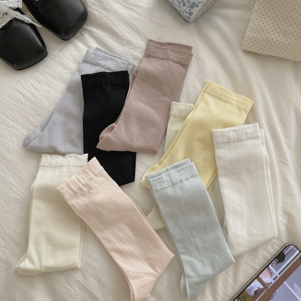 小红书同款白色袜子女夏季桑蚕丝春秋新款堆堆袜软糯松口纯色女袜