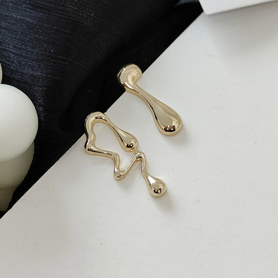 新款欧美简约不规则不对称几何小众设计耳环银针金属时尚学生耳饰|ms