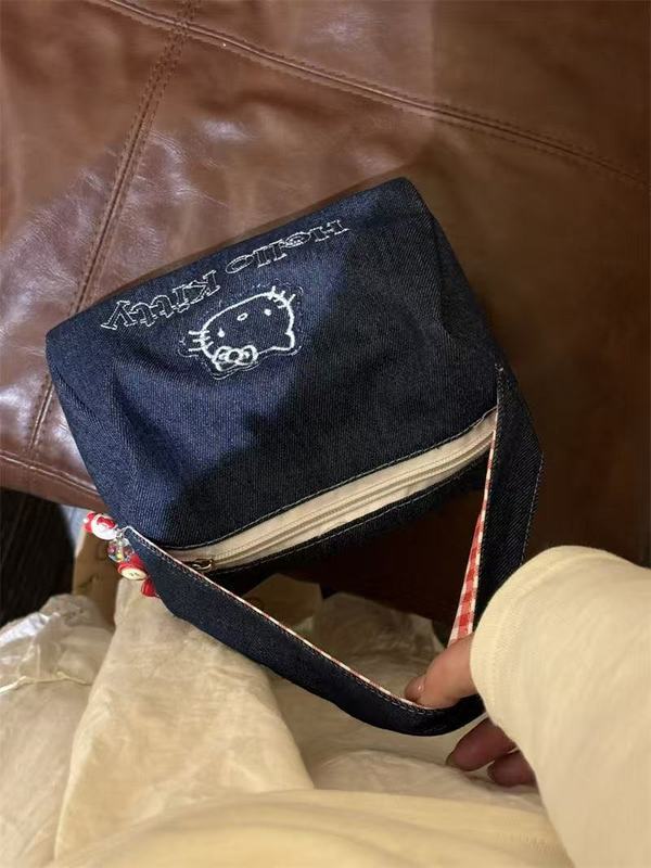 可爱kitty牛仔布复古手拎包ins高颜值大容量便携式手提包女化妆包|undefined