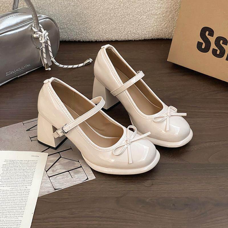 Cabeza redonda francesa con falda, zapatos de talón alto, zapatos de cuero de altura, primavera y verano de 2026