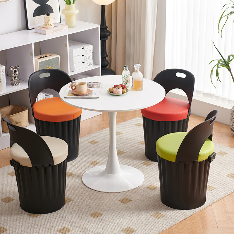 新款网红现代餐厅商用油漆桶凳子靠背可收纳餐椅餐桌休闲吃饭椅子