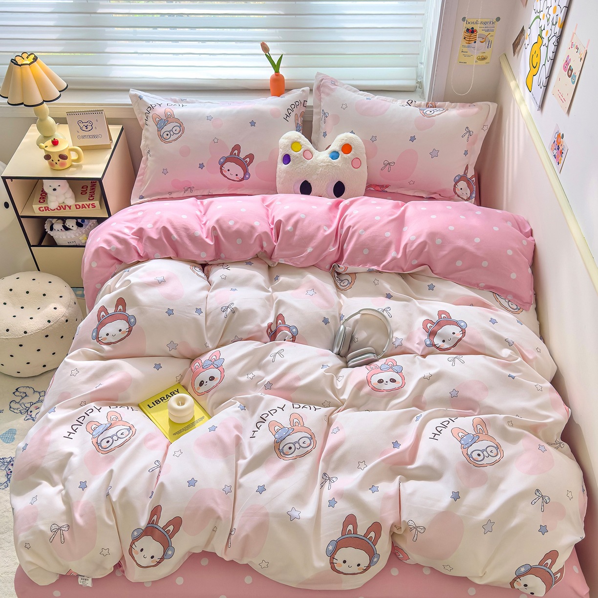 A類母子級ins小清新純綿磨毛四点セット肌シーツ水洗綿布団カバー寮三点セット