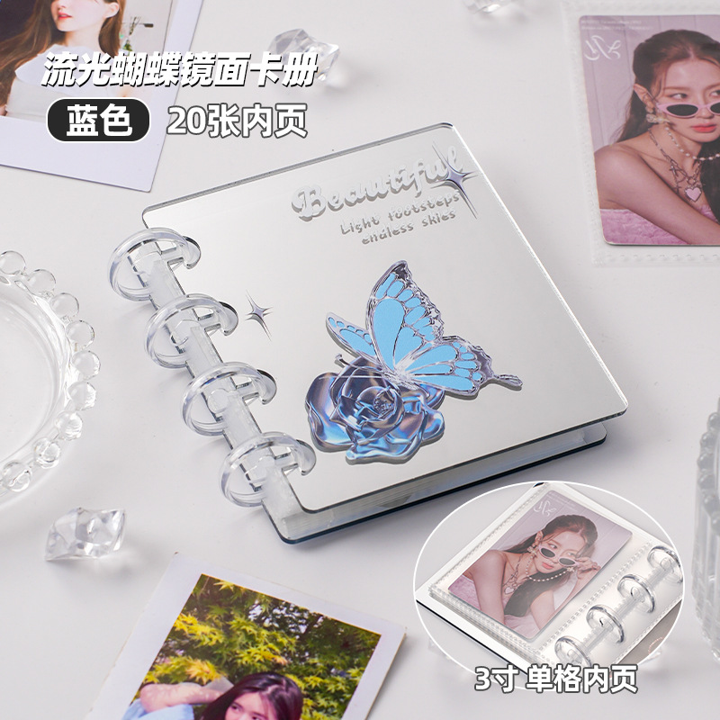 Nuevo estilo streamer Butterfly Mirror Acrílico One Palace Card Book Álbum Polaroid de 3 pulgadas Libro de almacenamiento de tarjetas pequeñas