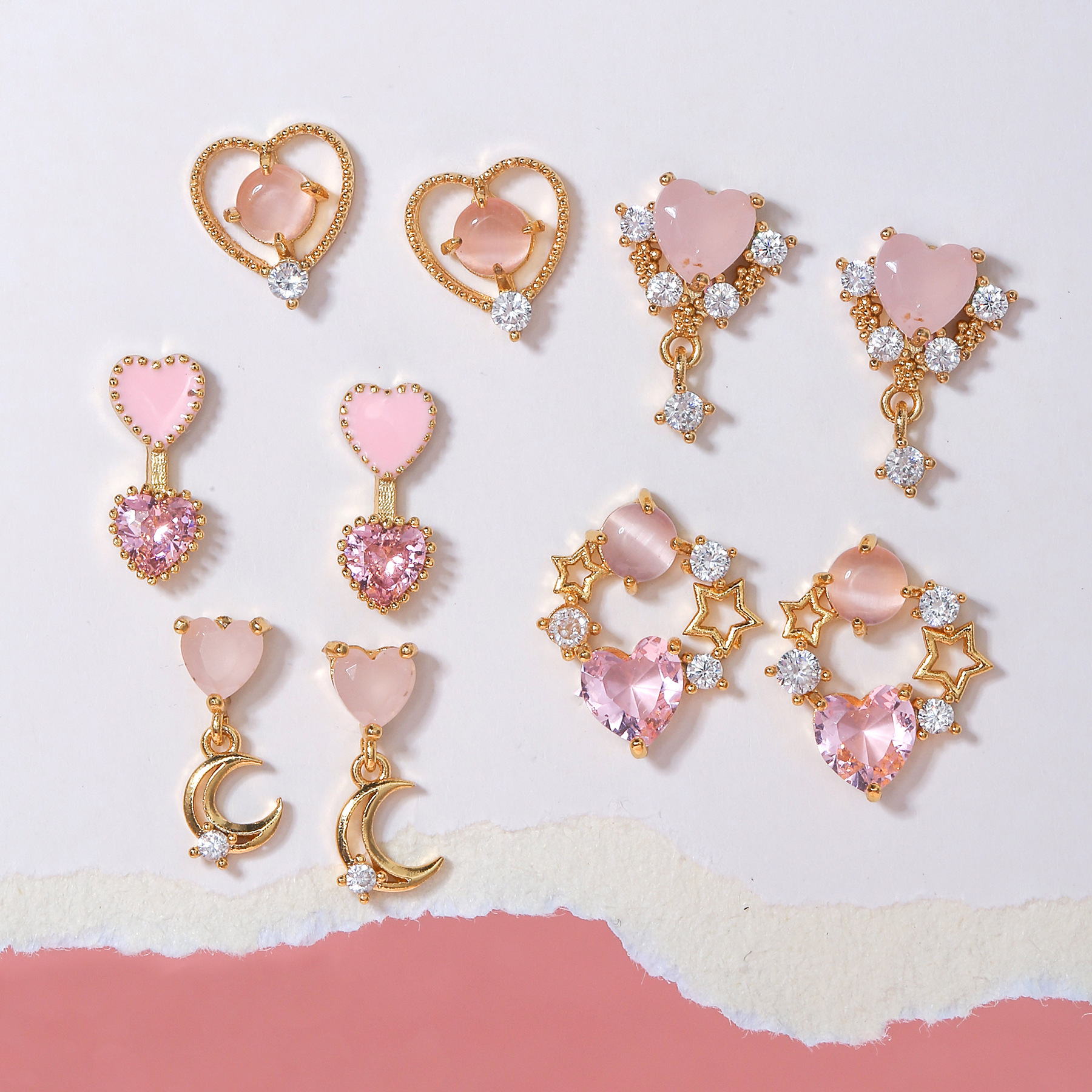 Fashion Heart Shape Brass Gem Ear Studs display picture 1