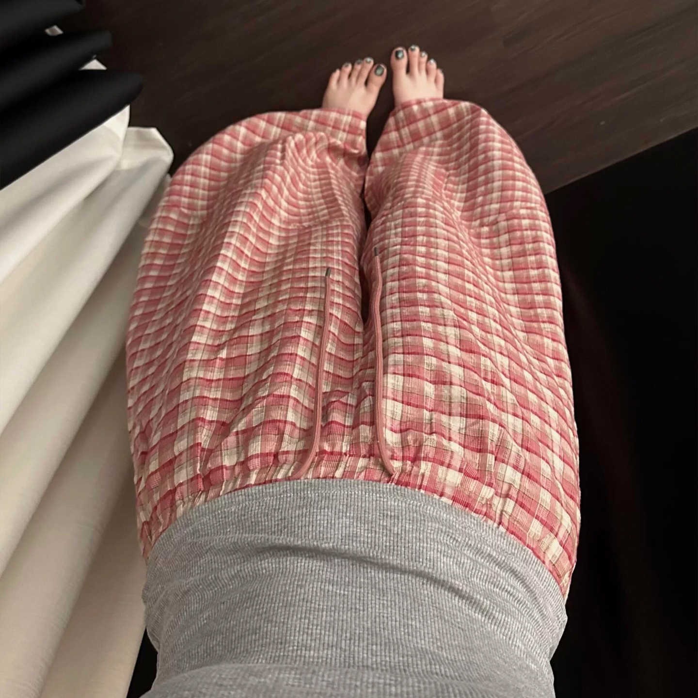 zj822松弛感韩系甜美格纹宽松阔腿裤女夏季慵懒风垂感高腰休闲遛