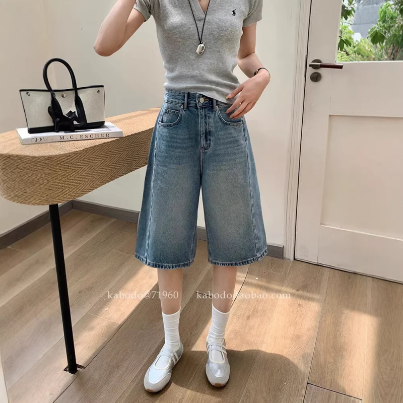 Kabodo Women's Denim Shorts 2026 Spring Jin Jing Same Style Mid-Length Shorts High-Waisted A-Line Five-Point Lantern Pants Kabodo Women's Denim Shorts 2026 Spring Jin Jing Same Style Mid-Length Shorts High-Waisted A-Line Five-Point Lantern Pants