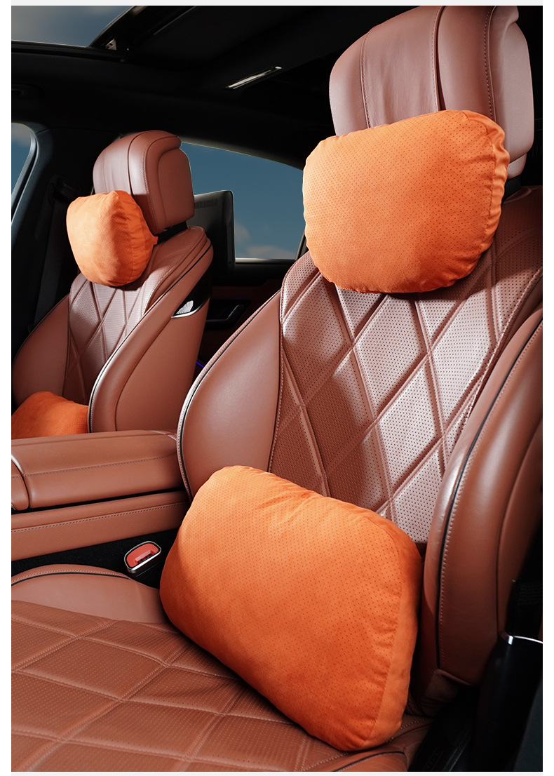 Car Headrest and Lumbar Support, Dupont Bio-Velvet Headrest, Neck Pillow, Suede Car Lumbar Cushion, Car Backrest Pillow