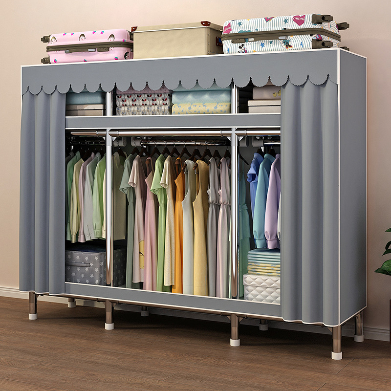Wardrobe New Style Bedroom Home Rental Simple Assembly Cloth Wardrobe Thickened All-Steel Frame Wardrobe
