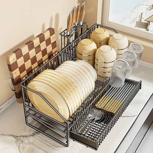 Kitchen butterfly bowl drain rack household multi-function punch-out countertop storage rack bowl chopsticks bowl plate tableware storage rack