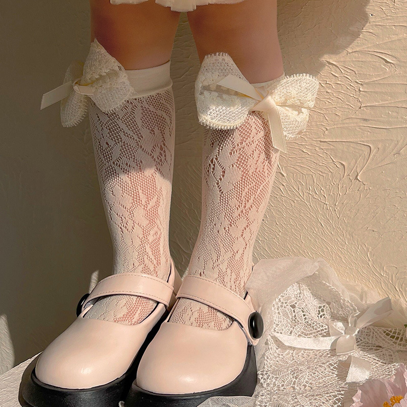 Lace children's thin knee socks with bow for eyelashes