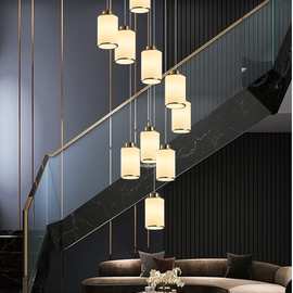 复式楼梯吊灯新中式楼梯间客厅灯具美式别墅中空旋转楼梯长吊灯