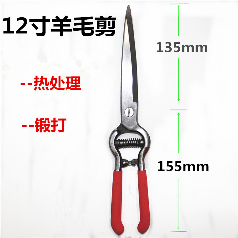 优惠批发12寸沾塑柄羊毛剪锻打宠物马毛剪刀园艺果树修整枝工具