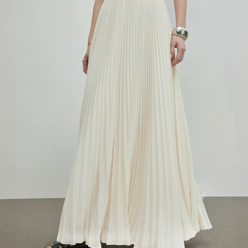 Spring Elegant Chiffon Skirt White Large Skirt Women's Autum Elegant Long Pear-Shaped Pleated Skirt