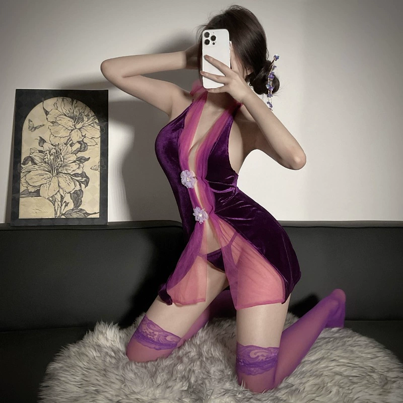 梵花里 Новый продукт Jiaohua Youmeng бархатное платье cheongsam сексуальное нижнее белье чистое желание голая прозрачная не требуется снимать искушение 1019