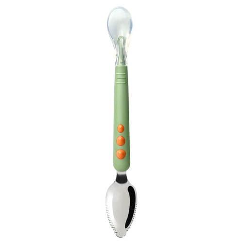 Baby fruit scraper spoon baby spoon stainless steel double-head food grade fruit supplement silicone children's tableware batch