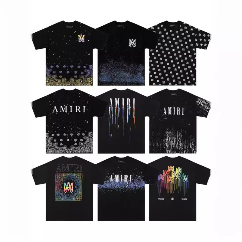 High-End Collection Amiri Summer Short-Sleeve Letter Fluid Splash Print Round-Neck Men's T-Shirt Cross-Border Trend High-End Collection Amiri Summer Short-Sleeve Letter Fluid Splash Print Round-Neck Men's T-Shirt Cross-Border Trend